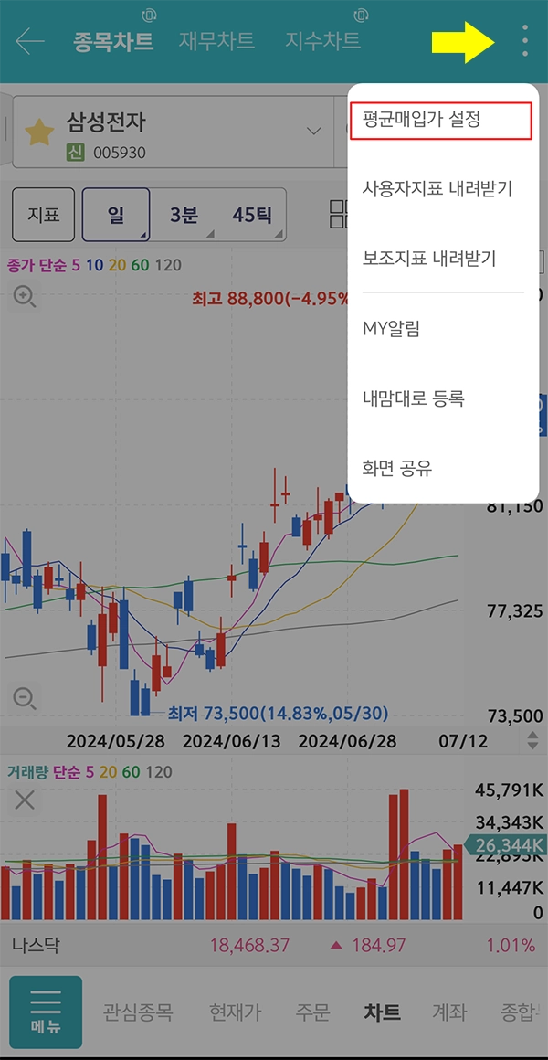 영웅문 mts 평단가 설정