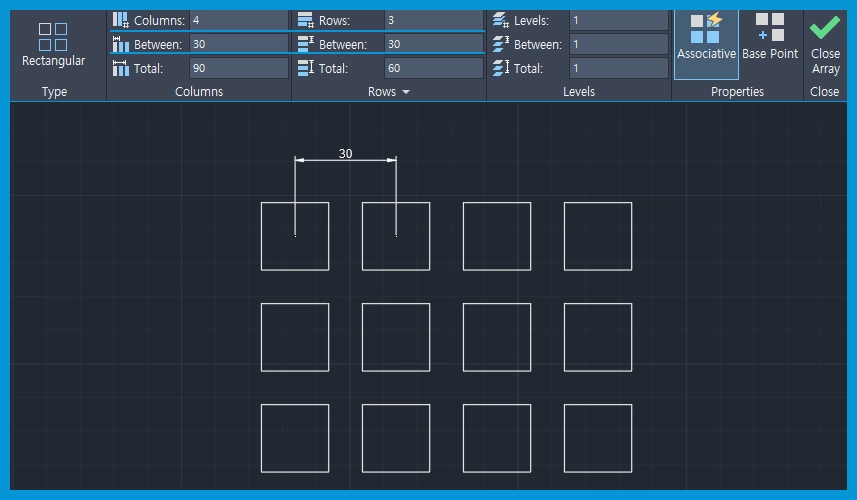 캐드 ARRAY 사각형 배열