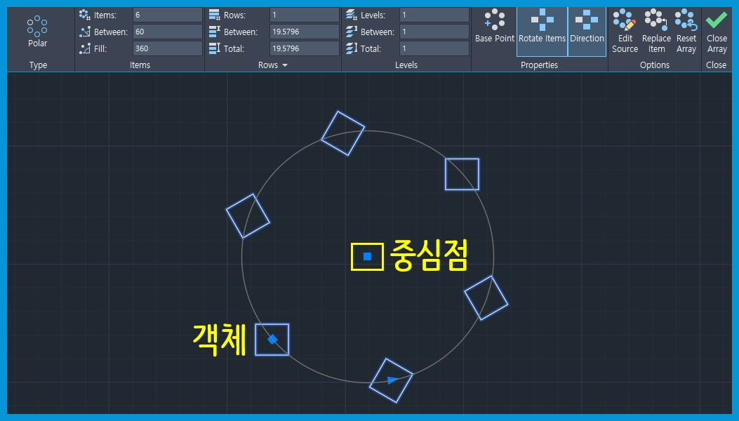 캐드 array 원형 배열