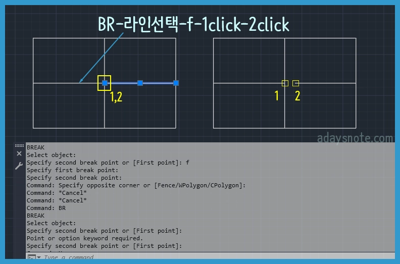 캐드 라인 끊기 Break