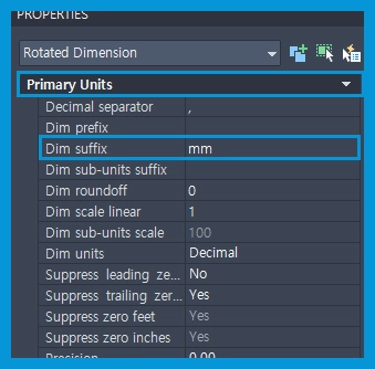 Properties dim suffix