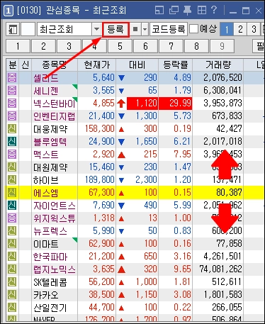 키움증권 HTS 관심종목